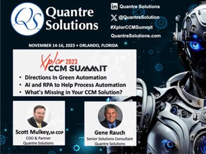 Quantre Solutions Selected to Present on AI, RPA, Digital Strategies, Production Automation, and CCM Solutions at the Xplor 2023 CCM Summit
