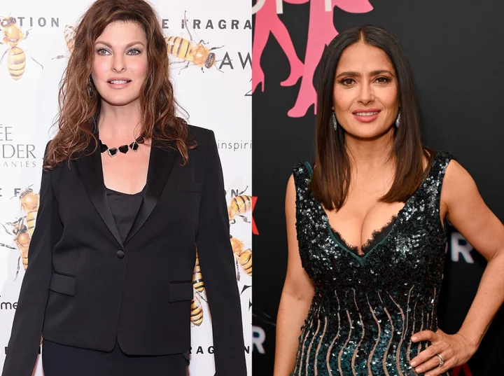 Linda Evangelista makes rare comment about co-parenting with son’s stepmother Salma Hayek