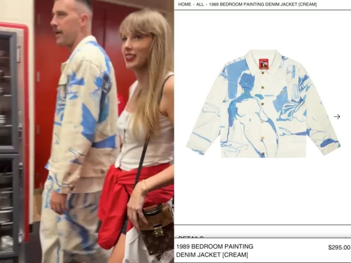 Fans spot Travis Kelce’s ‘1989’ inspired denim suit after he leaves Chiefs game with Taylor Swift