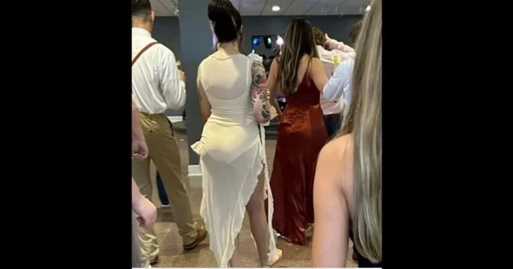 'Looks like a bathing suit': Wedding guest slammed for wearing white dress that shows her underwear