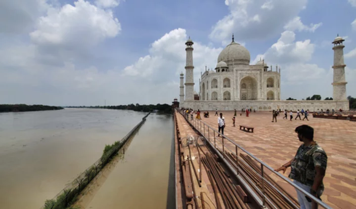 Yamuna river reaches the iconic Taj Mahal's outer walls in India after swelling with monsoon rains