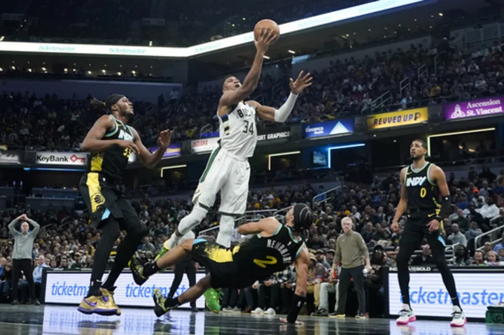 Giannis Antetokounmpo scores 54 points, but Haliburton, Pacers rally for 126-124 win over Bucks