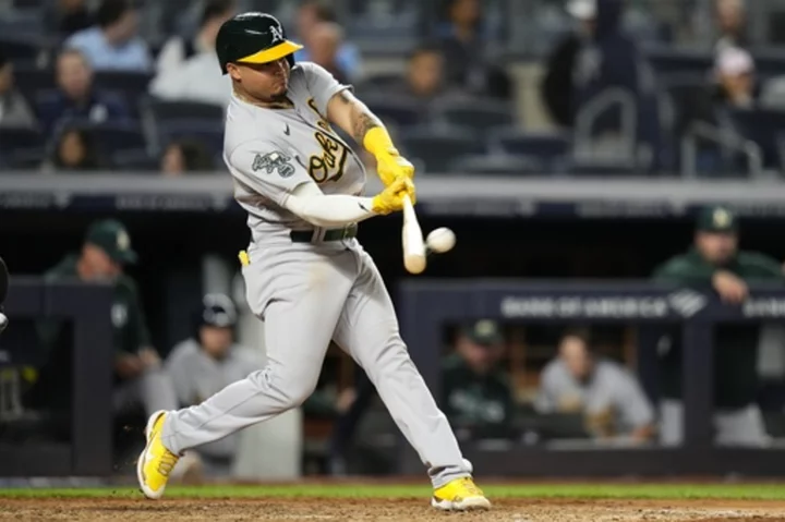 A's rookie Jordan Diaz hits 3 homers at Yankee Stadium