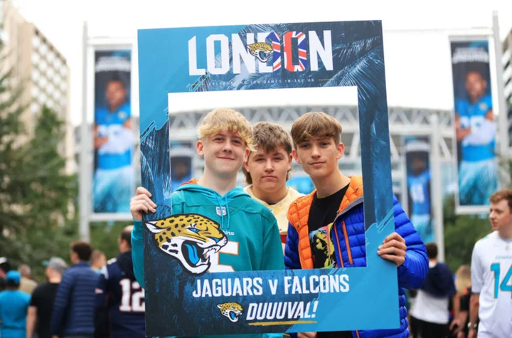 What channel is the London NFL game on between Falcons, Jaguars?