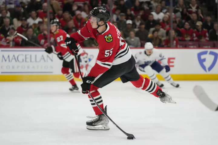 Korchinski scores in OT and Dickinson gets hat trick as Blackhawks beat Maple Leafs 4-3