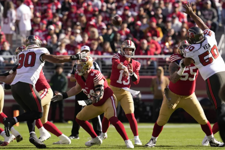 Perfect Brock Purdy throws 3 TD passes to lead the 49ers past the Bucs 27-14