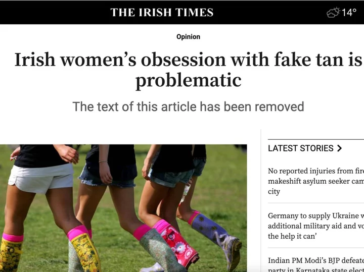 Irish Times removes opinion article about ‘problematic’ fake tan amid concerns over AI hoax