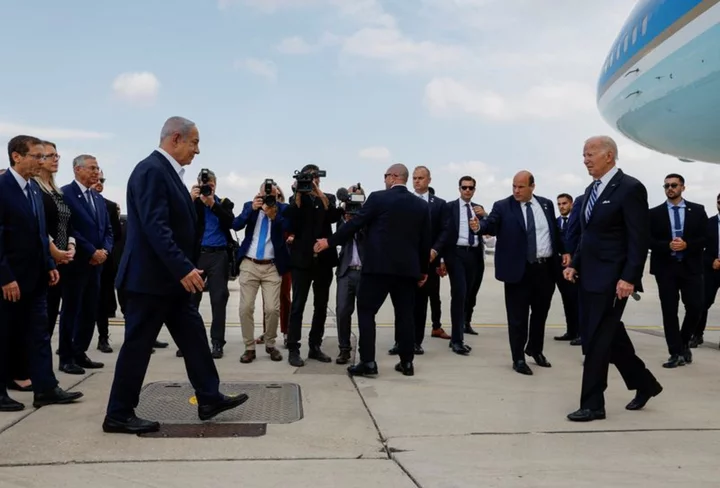 Biden lands in Israel, hugs Netanyahu and Herzog on tarmac