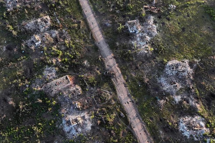 Destruction in Ukraine’s eastern village of Klishchiivka captured in aerial footage