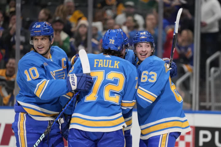 Saad scores twice as Blues beat Penguins 4-2